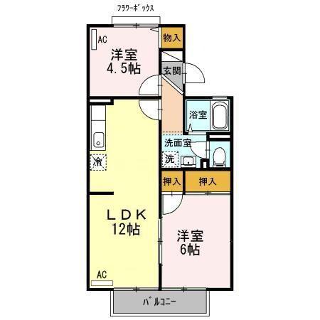 グレースヴィラA(2LDK/2階)の間取り写真