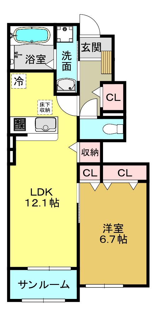 ヴォナ フォルトゥーナI(1LDK/1階)の間取り写真