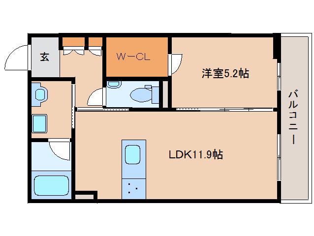 レネクリッカ西大寺II(1LDK/1階)の間取り写真