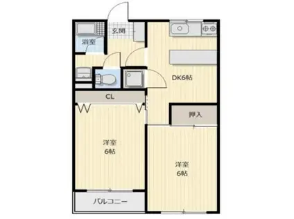 ピース・レーヴ(2DK/1階)の間取り写真