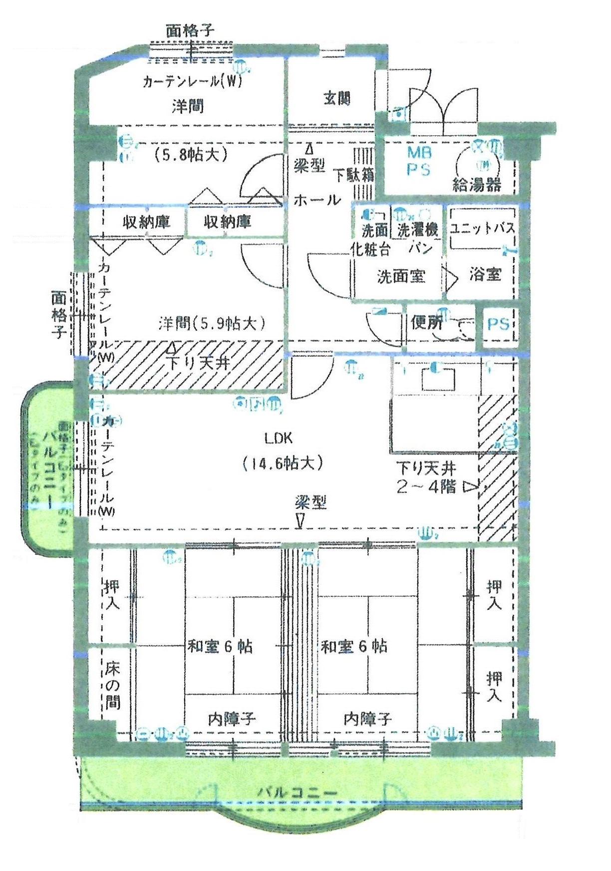 星和地所牛田コーポラスE棟(4LDK/3階)の間取り写真