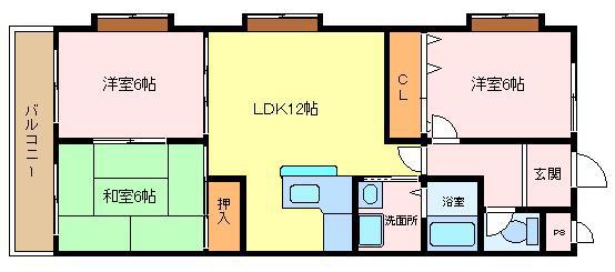 HIGASHIOマンション(3LDK/1階)の間取り写真