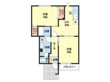 プレンティII(2DK/1階)の間取り写真