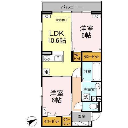 ドゥ・アムール(2LDK/3階)の間取り写真