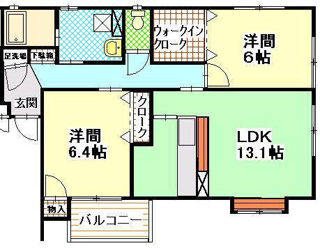 アプローズマンション(2LDK/1階)の間取り写真