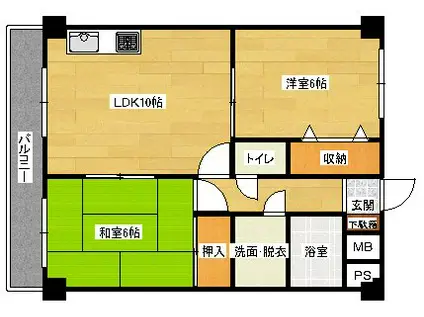 レジャンデールI(2LDK/4階)の間取り写真