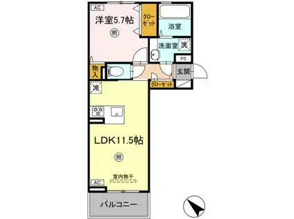 カルムハウス長嶺南(1LDK/2階)の間取り写真