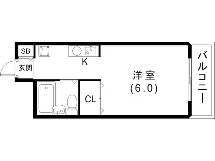 中山手ガーデンパレスB棟(1K/2階)の間取り写真