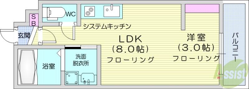 ASUIT山田新町(1LDK/3階)の間取り写真
