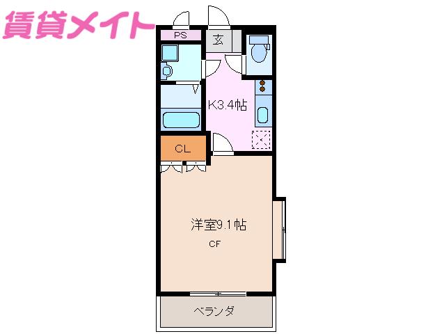 メルヴェール(1K/1階)の間取り写真