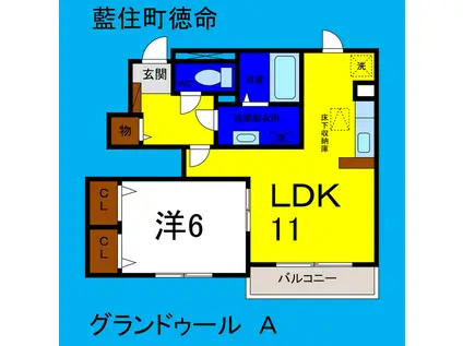 グランドゥールA(1LDK/1階)の間取り写真