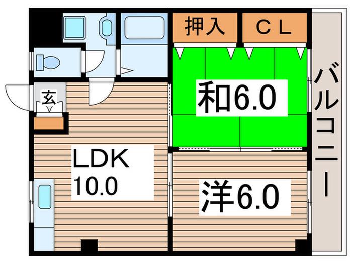 東武大師線 西新井駅 徒歩19分 3階建 築28年(2LDK/3階)の間取り写真