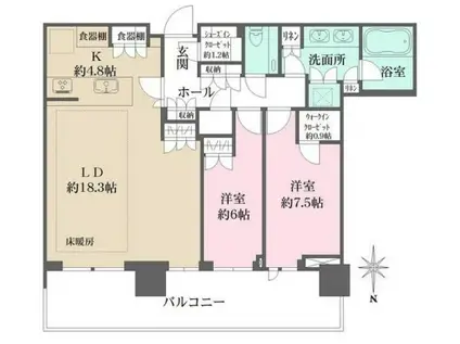 晴海フラッグ サンヴィレッジ T棟(2LDK/50階)の間取り写真