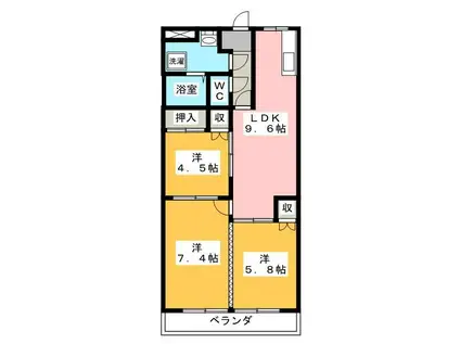 SAFETY レジデンスTII(3DK/2階)の間取り写真