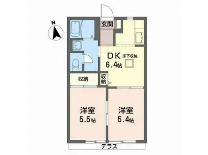 ヴィラージュ折立(2DK/1階)の間取り写真