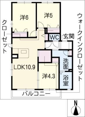 プロディジョーソD棟(3LDK/2階)の間取り写真