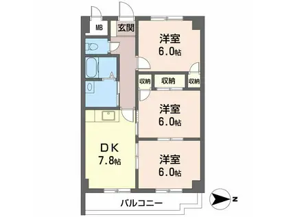 ロイヤルオークス(3DK/4階)の間取り写真