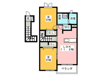 コットン ハウス B(2LDK/2階)の間取り写真