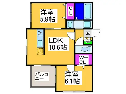 ルバート桃谷(2LDK/2階)の間取り写真
