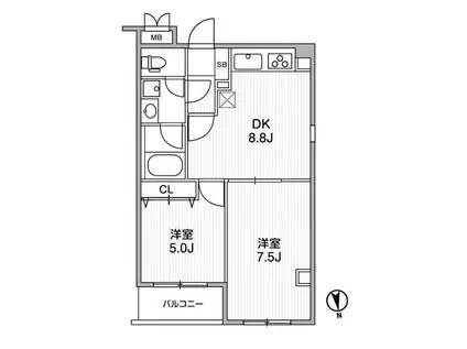 LUNIQ町屋(2DK/1階)の間取り写真