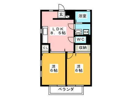 サンパレス港南台A(2LDK/2階)の間取り写真