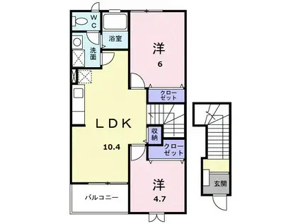 グラシュ・プレーヌIII(2LDK/2階)の間取り写真