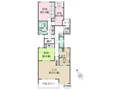 Uガーデン杉並(3LDK/3階)の間取り写真