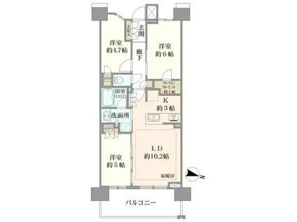 クレストプライムレジデンス プロムナード七番街(3LDK/5階)の間取り写真