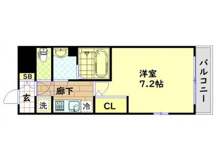 レジュールアッシュ心斎橋リュクス(1K/4階)の間取り写真