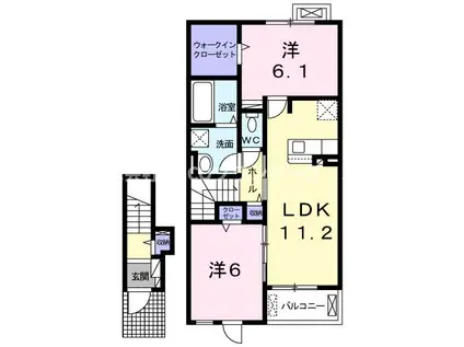 リアン メゾン(2LDK/2階)の間取り写真