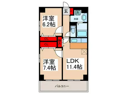 ドウエル木場公園(2LDK/8階)の間取り写真