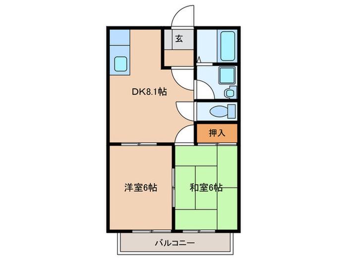 ドエルマルシェA棟(2DK/1階)の間取り写真