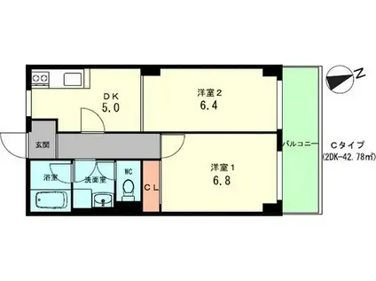ウィステリア神戸湊川(2DK/2階)の間取り写真