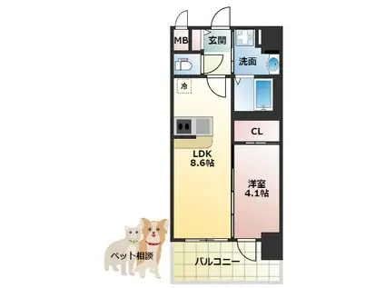 エスリードレジデンス梅田グランゲート(1LDK/5階)の間取り写真