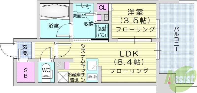 ネベル仙台CROIRE(1LDK/6階)の間取り写真