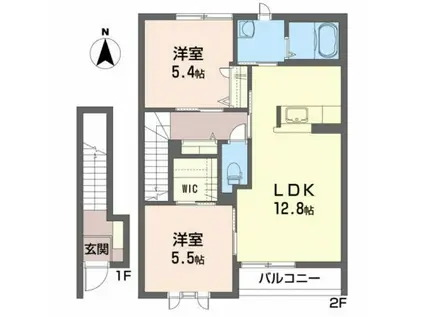 パステルコート 成田H(2LDK/2階)の間取り写真