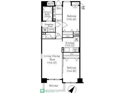 レジディア六本木檜町公園(2LDK/2階)の間取り写真