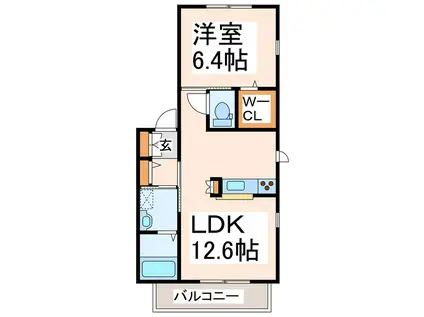 ウッド・チェリー(1LDK/2階)の間取り写真