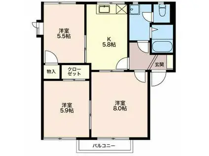 フレグランス桃 I(3K/2階)の間取り写真