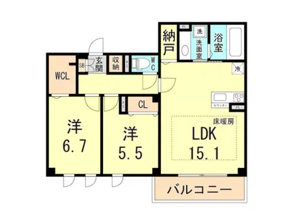 JADE ASHIYA(2LDK/1階)の間取り写真