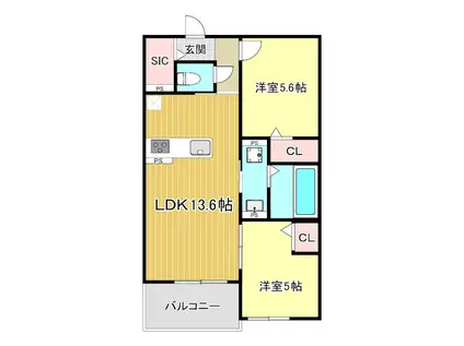 PLUME葛野三条(2LDK/3階)の間取り写真