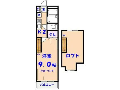 ベルエアー(1K/2階)の間取り写真
