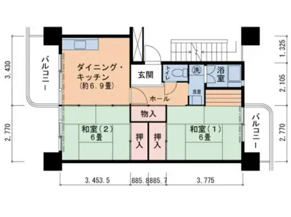 UR泉北鴨谷台三丁団地4号棟(2DK/8階)の間取り写真