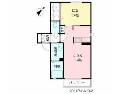 ディアコート(1LDK/2階)の間取り写真