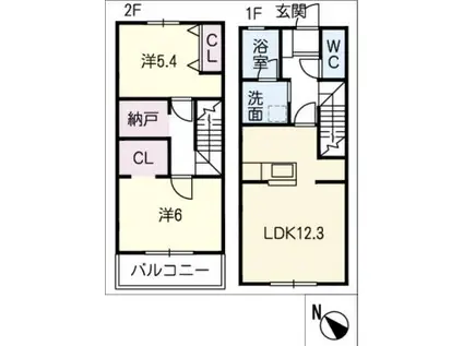 ソレイユ善波(2SLDK/2階)の間取り写真