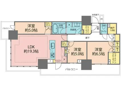 幕張ベイパーク ミッドスクエアタワー(3LDK/32階)の間取り写真
