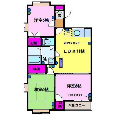サンワロイヤル長江(3LDK/1階)の間取り写真