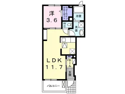 ヴィラ・大堀端C(1LDK/1階)の間取り写真