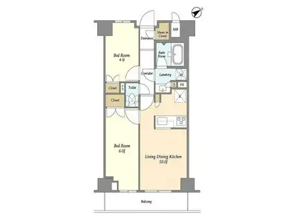 市谷台町坂フロント(2LDK/6階)の間取り写真