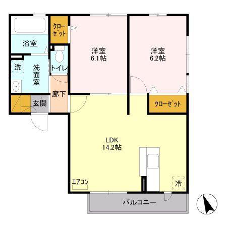 スカイ・エール(2LDK/2階)の間取り写真